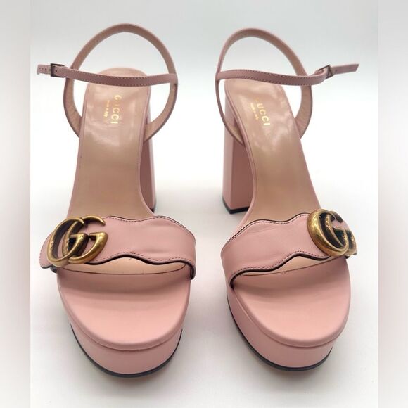 Gucci GG Marmont Platform Sandals Pink Block High Heel Ankle Strap EU 38 US 38 - Picture 11 of 13